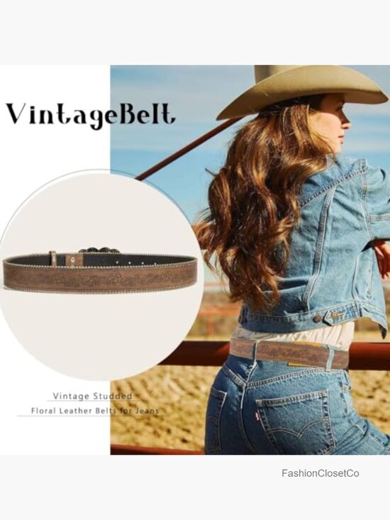 Vintage Studded Floral PU Leather Belt for Jeans main image 5